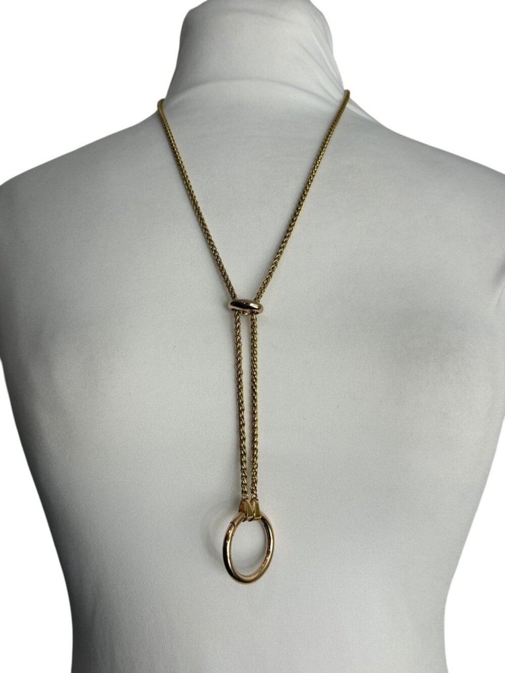 Gold Tone Charm Holder Lariat Necklace Opening Circle Pendant Adjustable - Picture 8 of 8